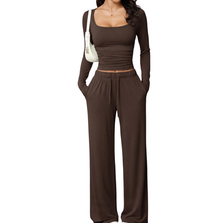 Women's Square-Neck Top and Wide-Leg Pants Set