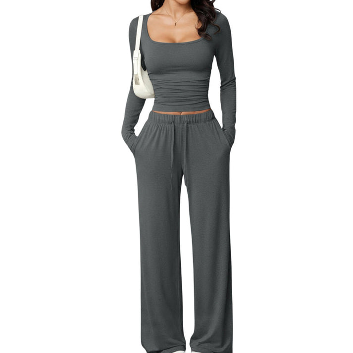 Women's Square-Neck Top and Wide-Leg Pants Set