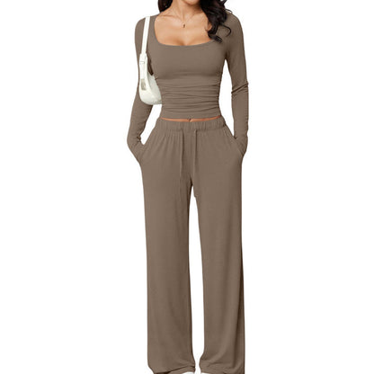 Women's Square-Neck Top and Wide-Leg Pants Set