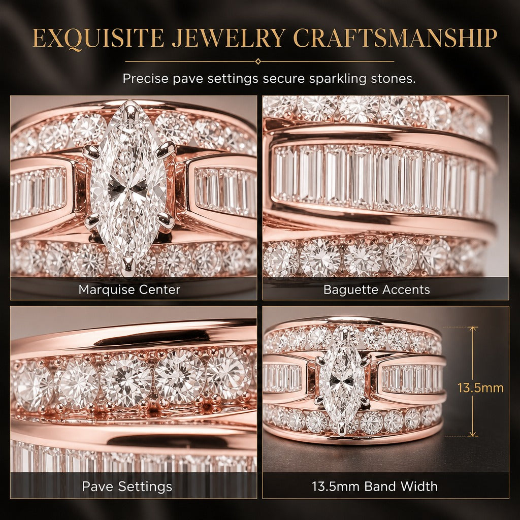 Women's Marquise Center Stone Wide Band Ring