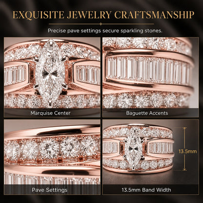 Women's Marquise Center Stone Wide Band Ring
