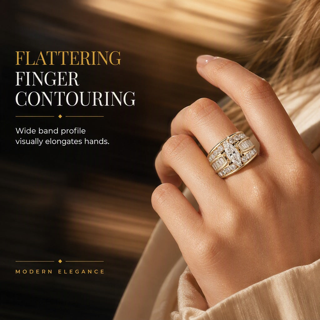 Women's Marquise Center Stone Wide Band Ring