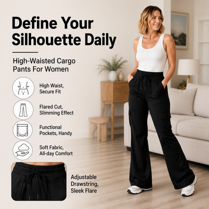Women's High-Waisted Cargo Flare Pants