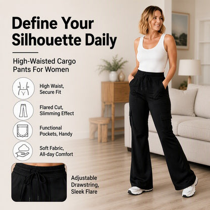 Women's High-Waisted Cargo Flare Pants