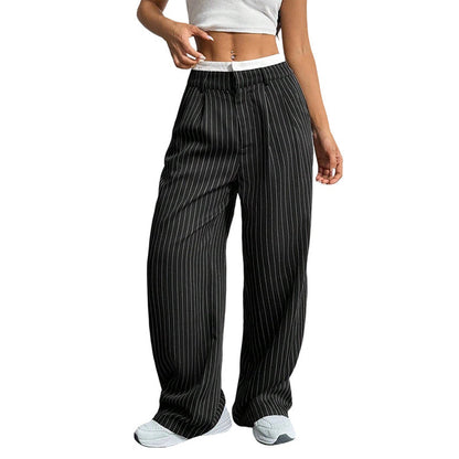 Women's High-Rise Straight-Leg Striped Pants