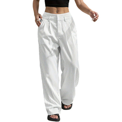 Women's High-Rise Straight-Leg Striped Pants