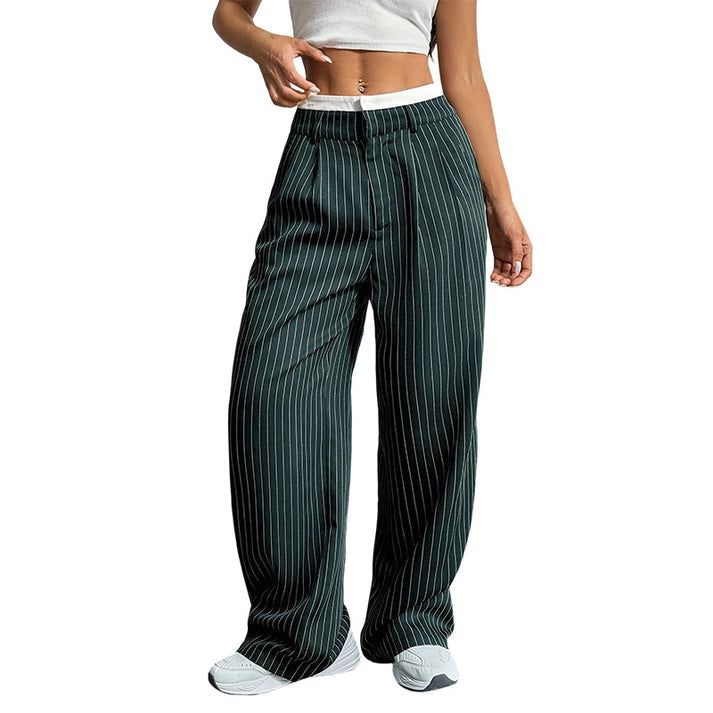 Women's High-Rise Straight-Leg Striped Pants