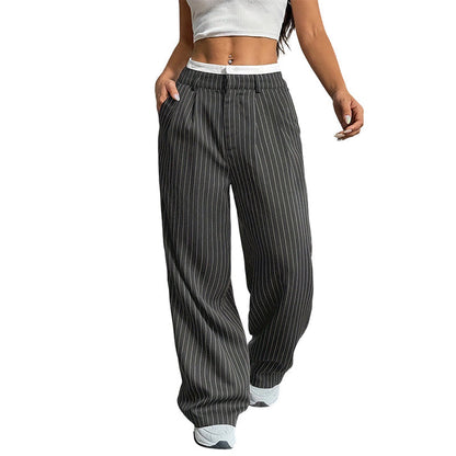 Women's High-Rise Straight-Leg Striped Pants