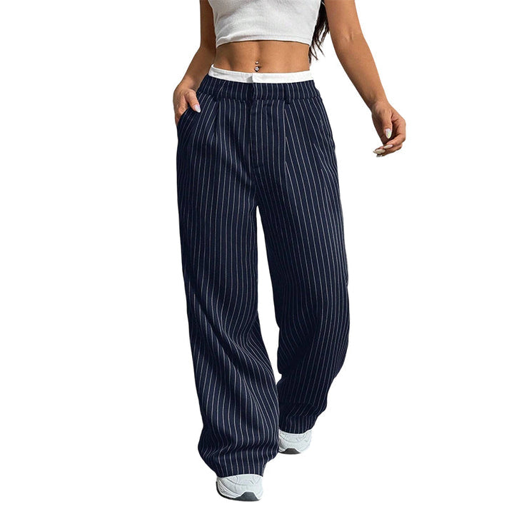 Women's High-Rise Straight-Leg Striped Pants