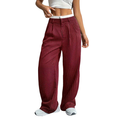 Women's High-Rise Straight-Leg Striped Pants