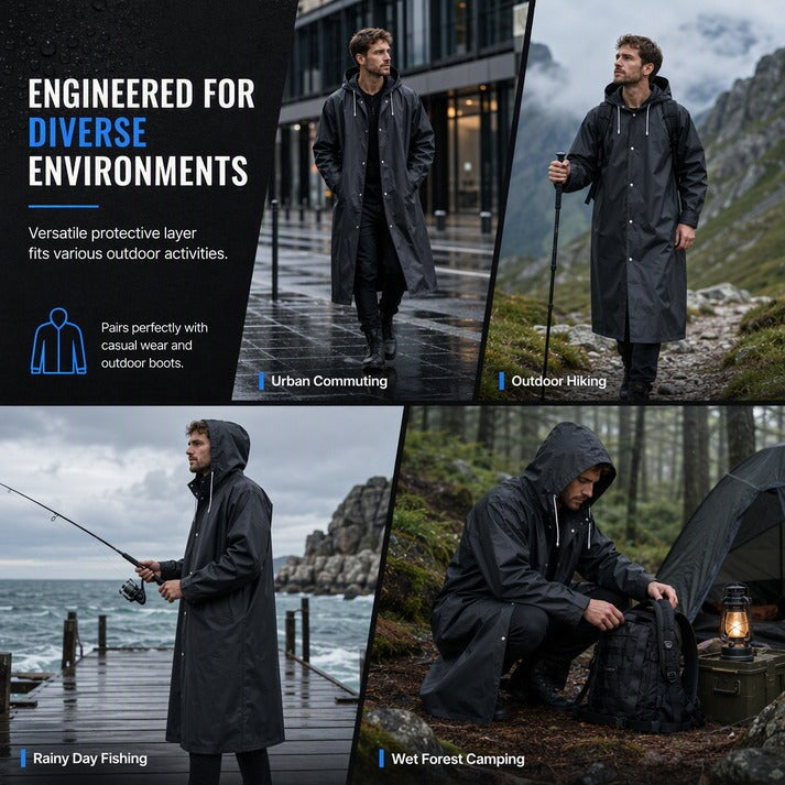 Waterproof Hooded Button-Front Raincoat