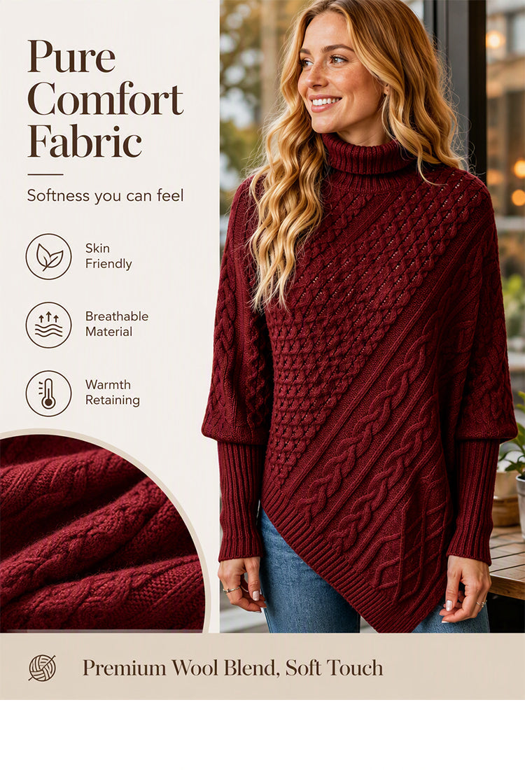 Women's Cable Knit Turtleneck Poncho