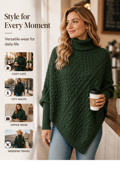 Women's Cable Knit Turtleneck Poncho