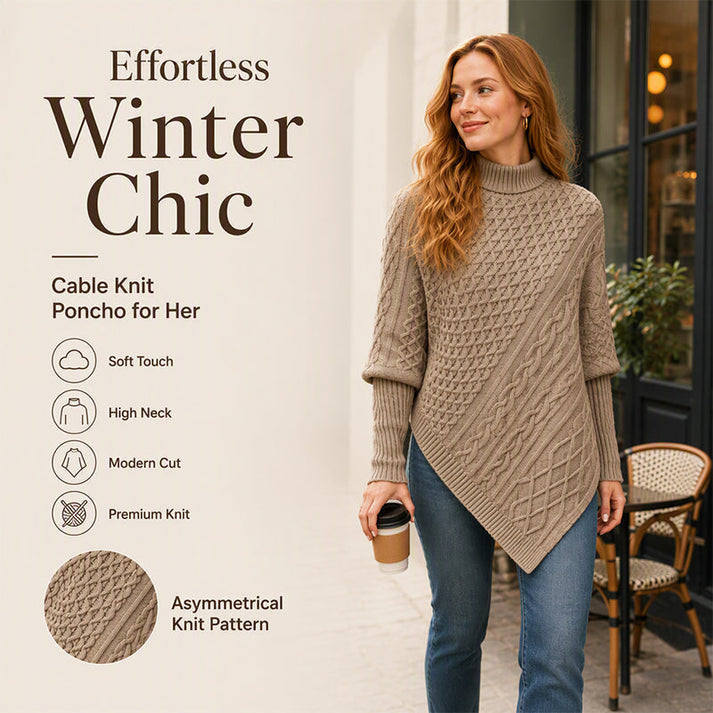 Women's Cable Knit Turtleneck Poncho