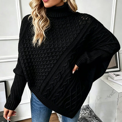Women's Cable Knit Turtleneck Poncho