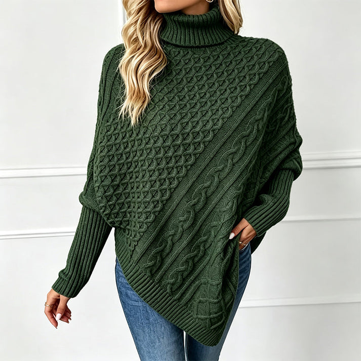 Women's Cable Knit Turtleneck Poncho