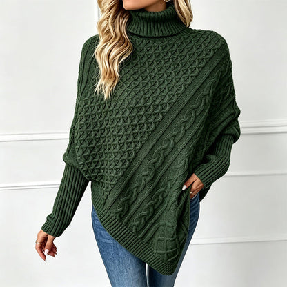 Women's Cable Knit Turtleneck Poncho