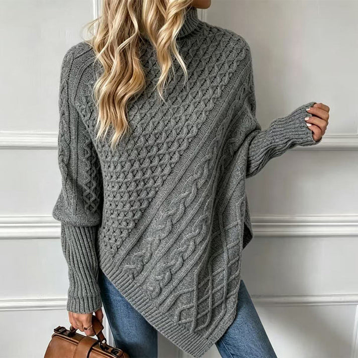 Women's Cable Knit Turtleneck Poncho