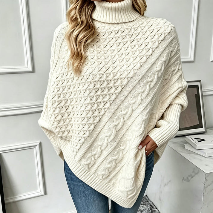 Women's Cable Knit Turtleneck Poncho