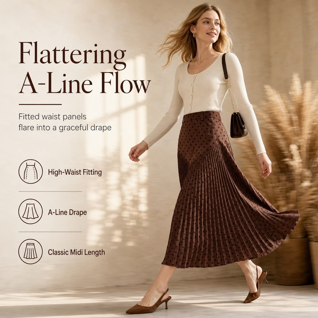 Women's High Waist Polka Dot Pleated Skirt