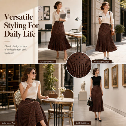 Women's High Waist Polka Dot Pleated Skirt