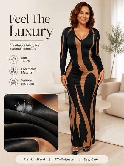 Women's Printed V-Neck Bodycon Dress