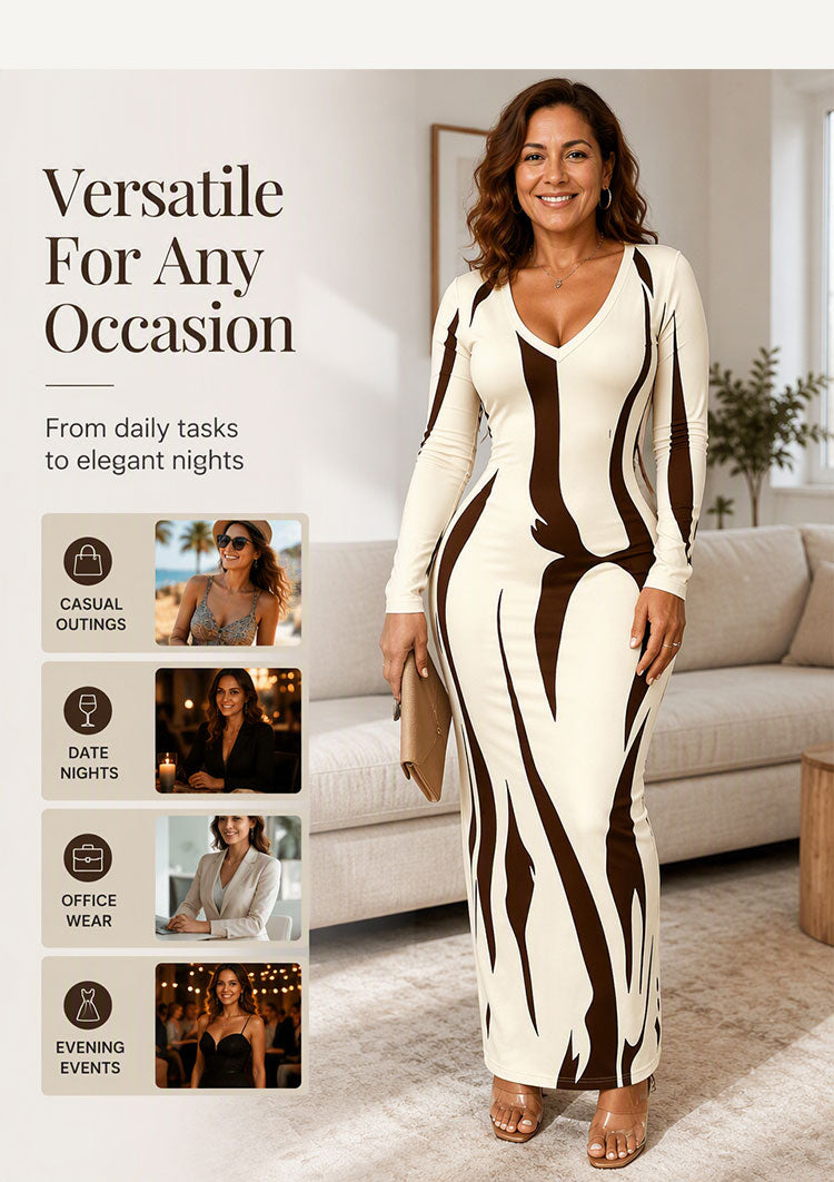 Women's Printed V-Neck Bodycon Dress
