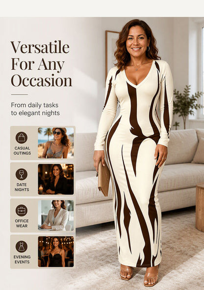 Women's Printed V-Neck Bodycon Dress