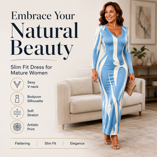 Women's Printed V-Neck Bodycon Dress
