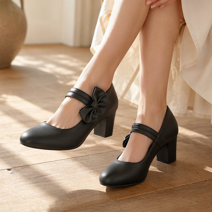 Women's Bow Strap Block Heel Shoes