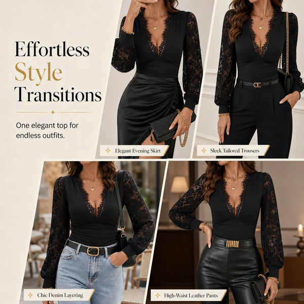 Women's Deep V-Neck Lace Top