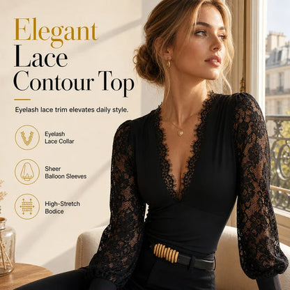 Women's Deep V-Neck Lace Top