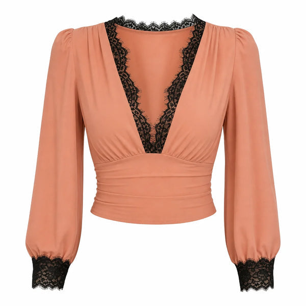 Women's Deep V-Neck Lace Top