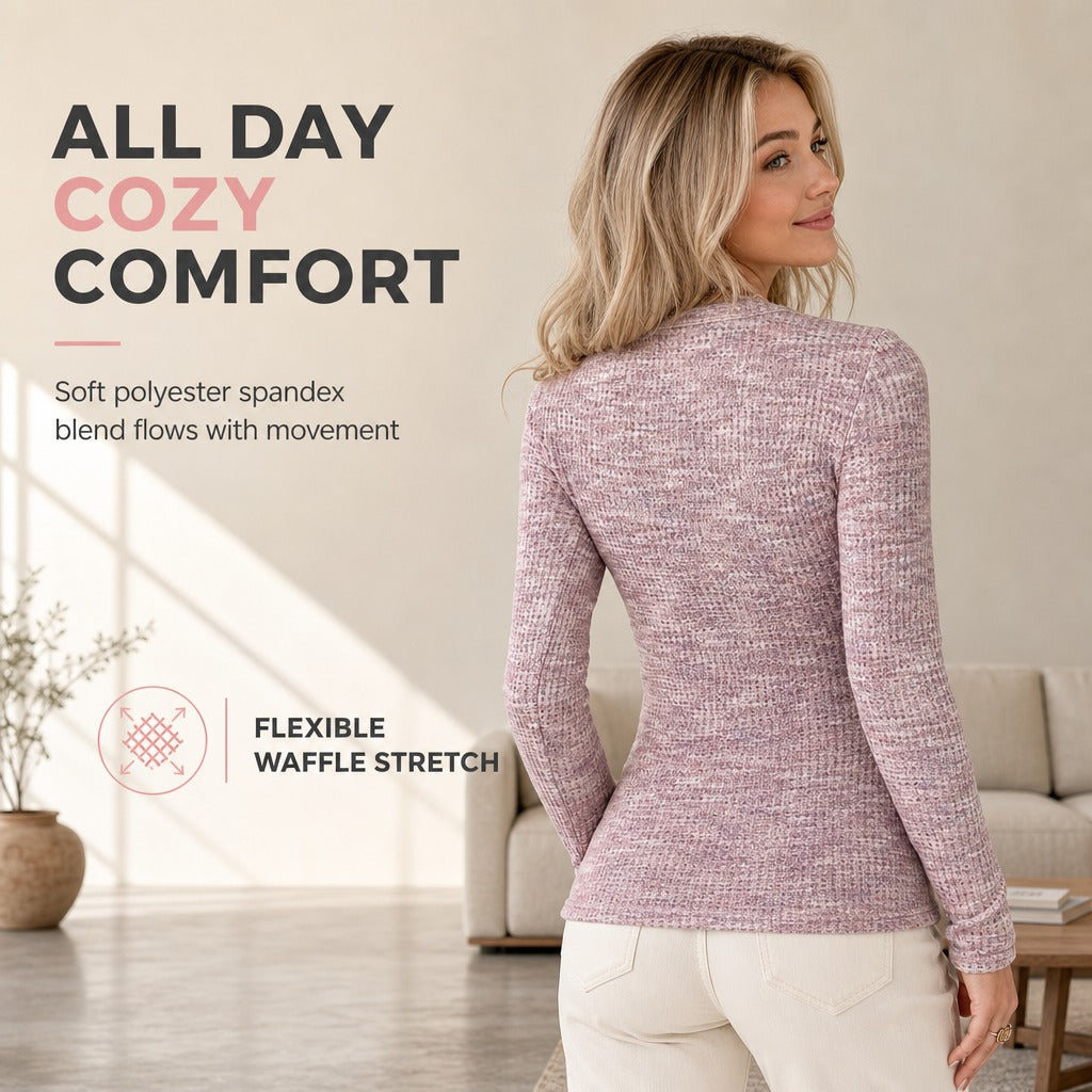Women's Textured V-Neck Half-Zip Top