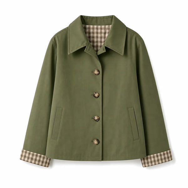 Women's Check-Detail Button-Up Jacket