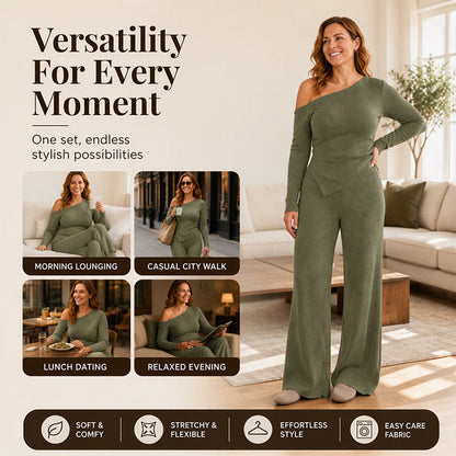 Women's Off-Shoulder Top and Wide-Leg Pants Set