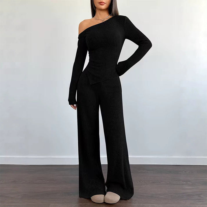 Women's Off-Shoulder Top and Wide-Leg Pants Set
