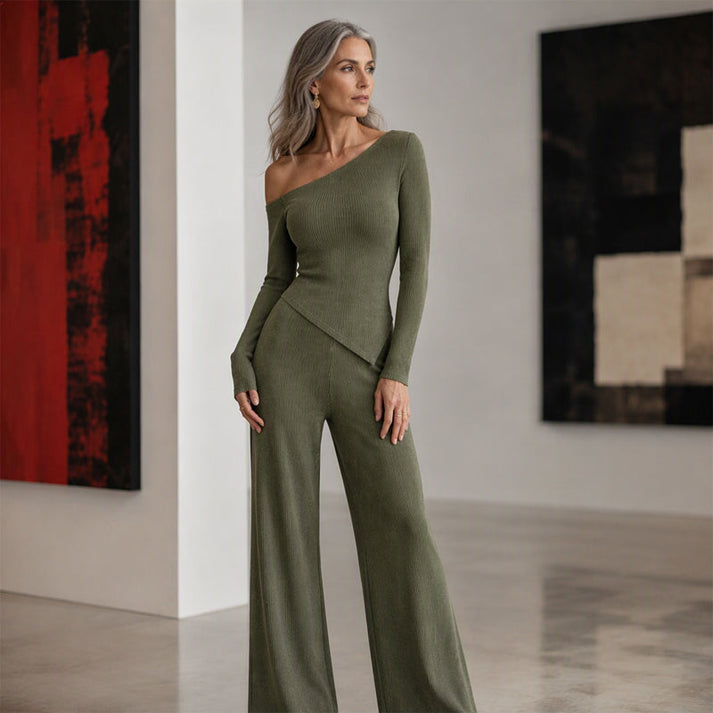 Women's Off-Shoulder Top and Wide-Leg Pants Set