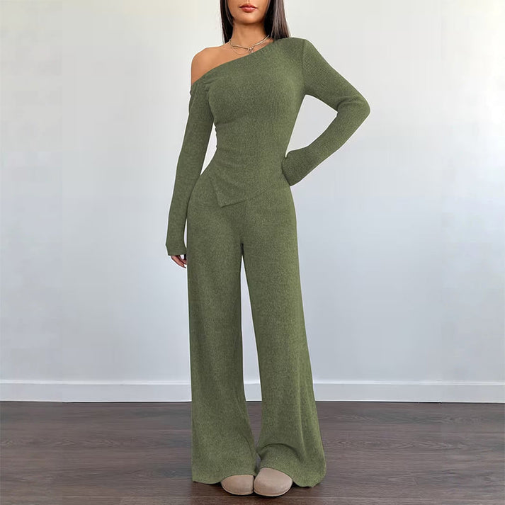 Women's Off-Shoulder Top and Wide-Leg Pants Set