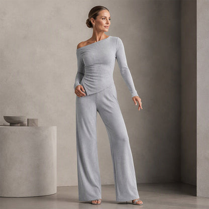 Women's Off-Shoulder Top and Wide-Leg Pants Set