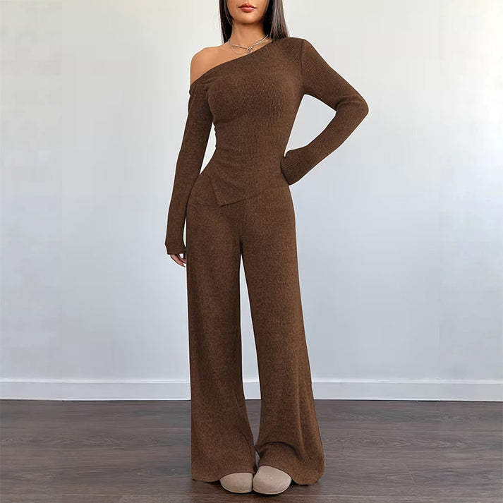 Women's Off-Shoulder Top and Wide-Leg Pants Set