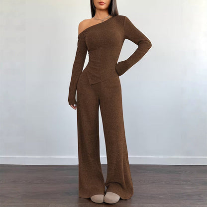 Women's Off-Shoulder Top and Wide-Leg Pants Set