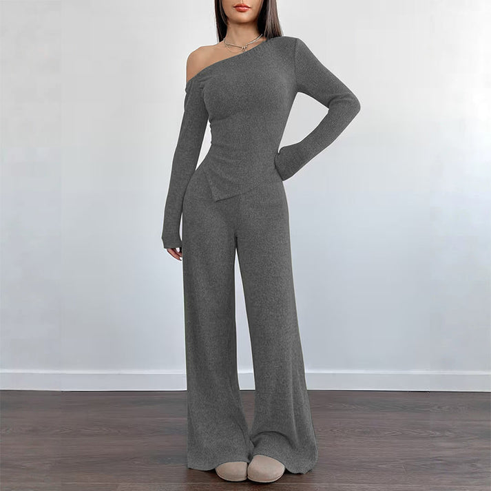 Women's Off-Shoulder Top and Wide-Leg Pants Set