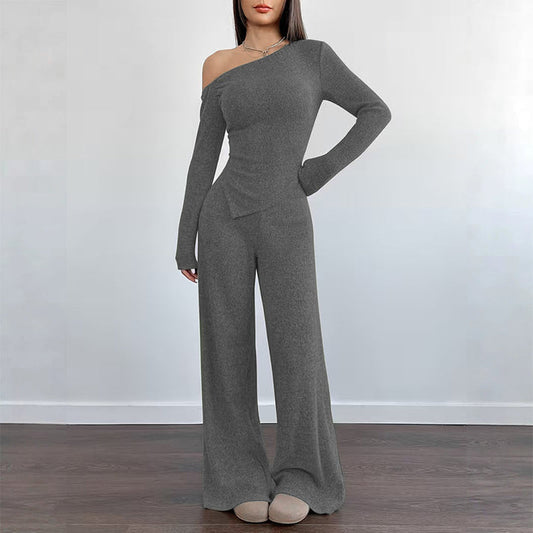 Women's Off-Shoulder Top and Wide-Leg Pants Set
