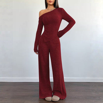 Women's Off-Shoulder Top and Wide-Leg Pants Set