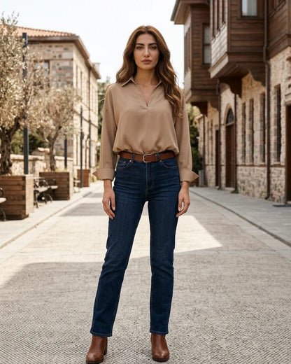 Women's Long Sleeve Collared Bodysuit Blouse