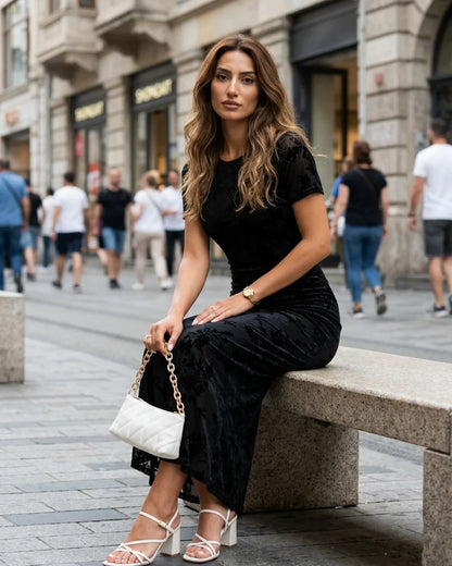 Women's Short-Sleeve Midi Dress