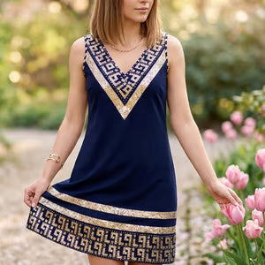 Women's Sleeveless V-Neck Trim Dress