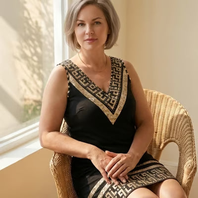 Women's Sleeveless V-Neck Trim Dress