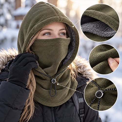 Hooded Face Covering with Drawcord